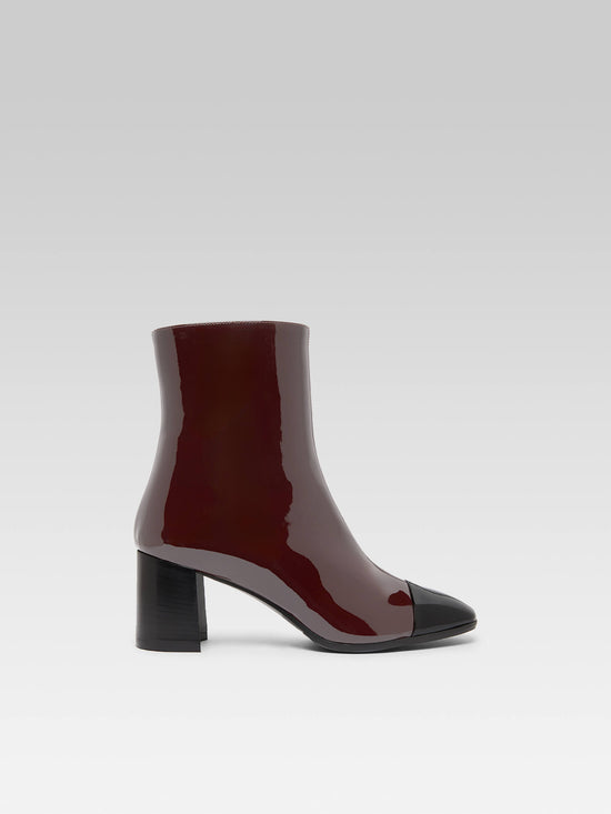 carel Esprit - Bottines cuir verni bordeaux foncé et noir