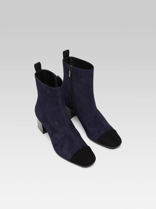 Carel Estime - Bottines Cuir Velours Bleu Marine Et Noir