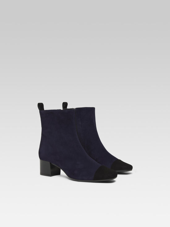 Carel Estime - Bottines Cuir Velours Bleu Marine Et Noir