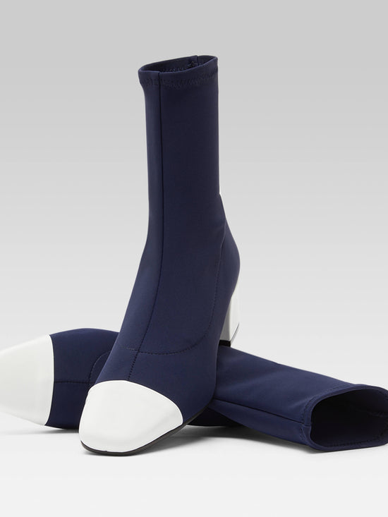 Carel Estime - Bottines Stretch Bleu Et Cuir Verni Blanc