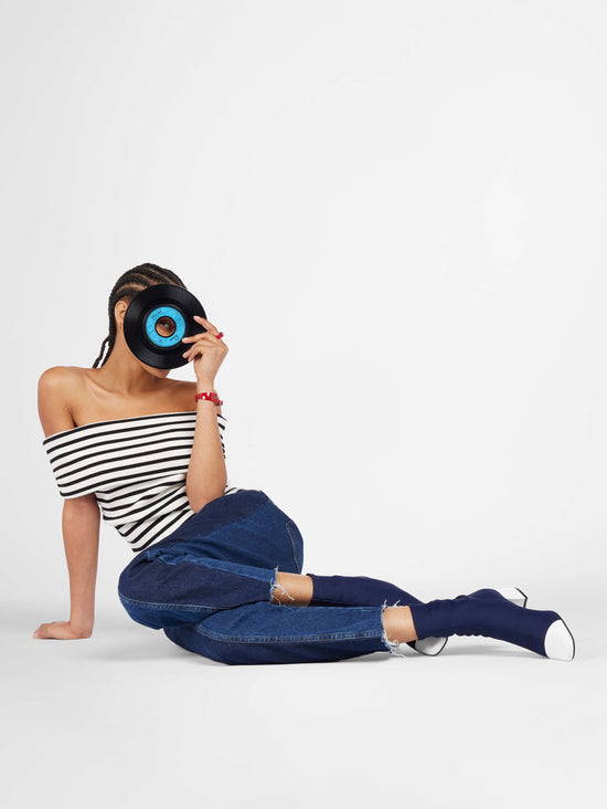 Carel Estime - Bottines Stretch Bleu Et Cuir Verni Blanc