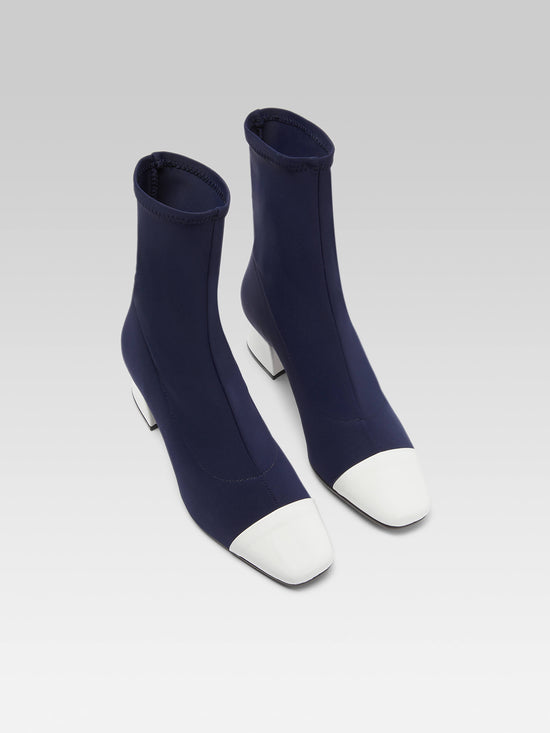Carel Estime - Bottines Stretch Bleu Et Cuir Verni Blanc