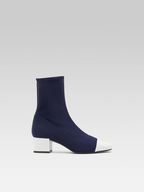 carel Estime - Bottines stretch bleu et cuir verni blanc