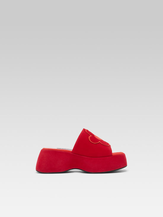 carel Flower - Mules à plateforme bicolores cuir velours upcyclé coquelicot