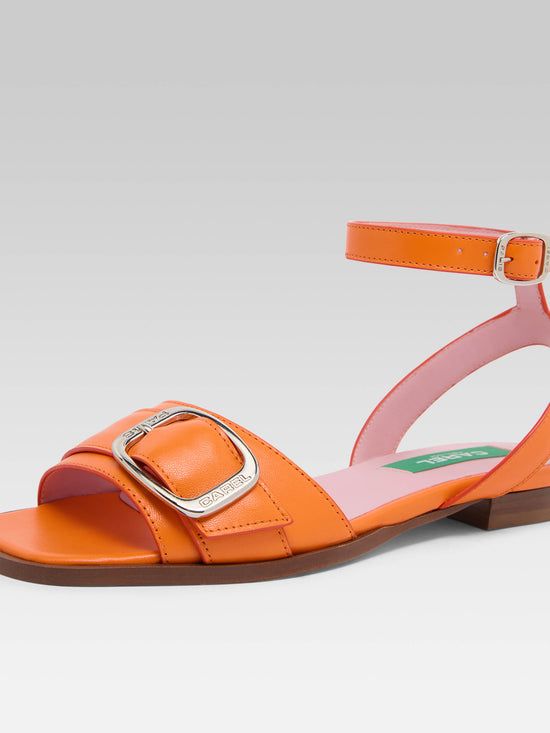 Carel Francoise - Sandales Plates Cuir Upcyclé Orange