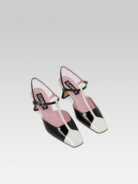 Carel Isadora - Sandales à Talons Cuir Verni Noir Et Blanc
