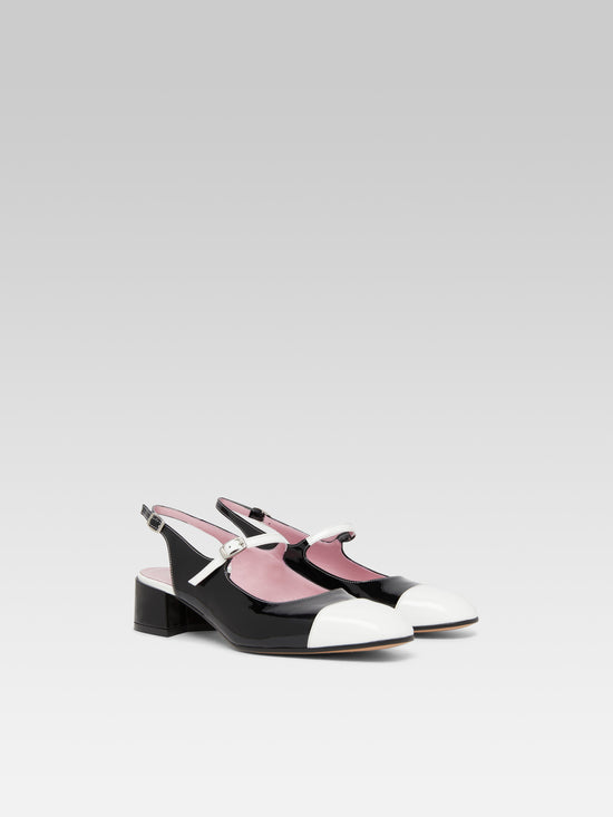 Carel Ischia - Babies Slingback Cuir Verni Noir Et Blanc