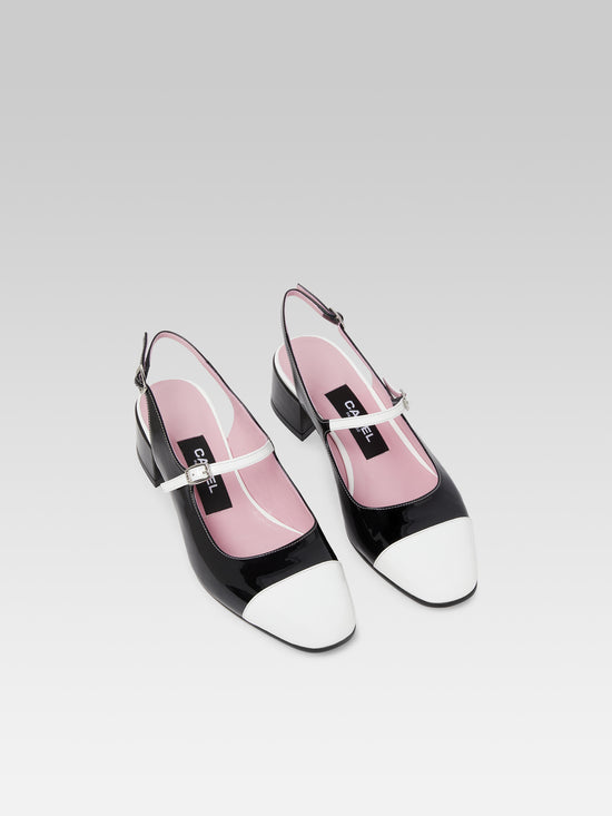 Carel Ischia - Babies Slingback Cuir Verni Noir Et Blanc