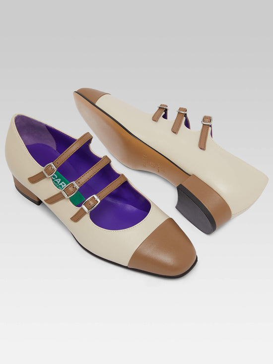 Carel Julia - Ballerines Babies Cuir Beige Et Cuir Marron Upcyclé | Carel Paris