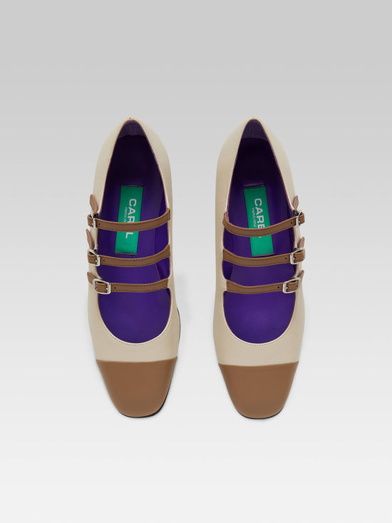 Carel Julia - Ballerines Babies Cuir Beige Et Cuir Marron Upcyclé | Carel Paris