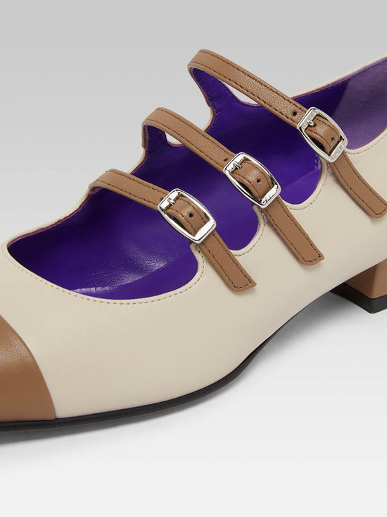 Carel Julia - Ballerines Babies Cuir Beige Et Cuir Marron Upcyclé | Carel Paris