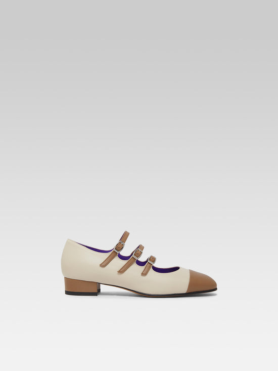 carel Julia - Ballerines babies cuir beige et cuir marron upcyclé | Carel Paris