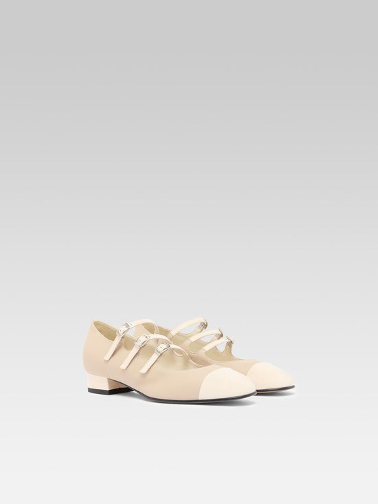 Carel Julia - Ballerines Babies Cuir Et Cuir Verni Beige Upcyclé
