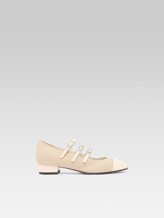 carel Julia - Ballerines babies cuir et cuir verni beige upcyclé