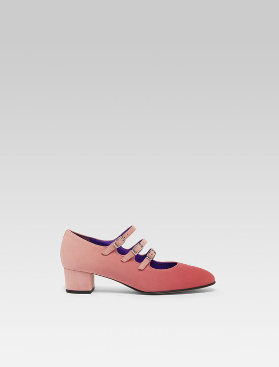 carel Kina - Escarpins babies cuir velours upcyclé tie & dye rose