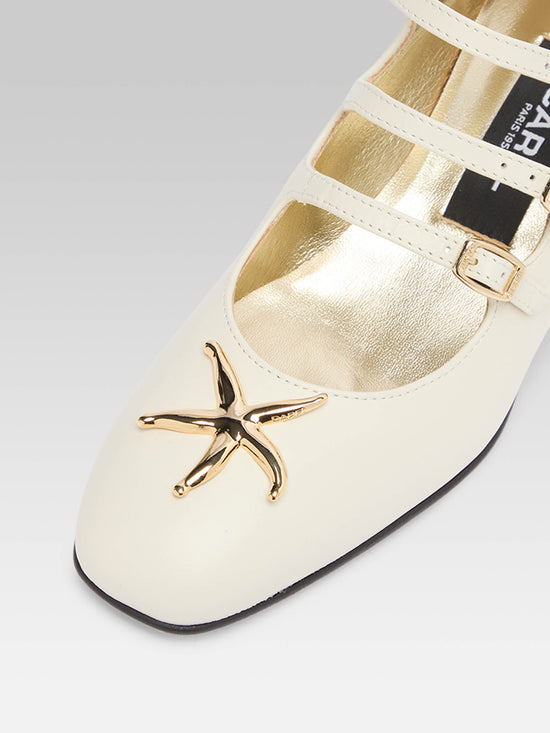 Carel Kina Star - Escarpins Babies Cuir Ivoire Upcyclé Bijou Coquillage
