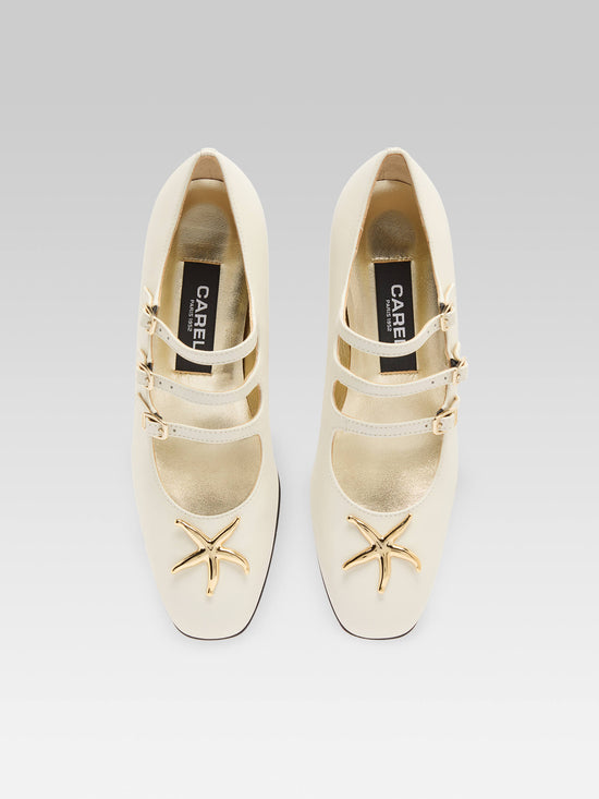 Carel Kina Star - Escarpins Babies Cuir Ivoire Upcyclé Bijou Coquillage