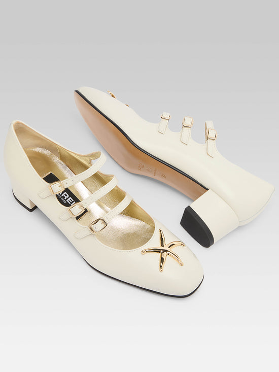 Carel Kina Star - Escarpins Babies Cuir Ivoire Upcyclé Bijou Coquillage