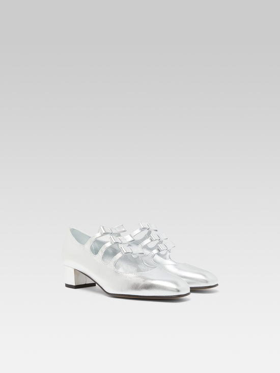 Carel Kinette - Escarpins Babies à Noeuds Cuir Laminé Argent