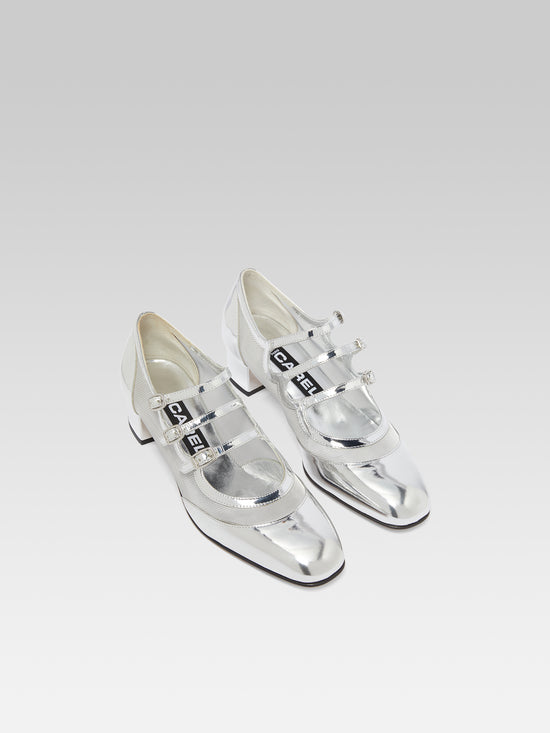 Carel Kinight - Escarpins Babies Cuir Verni Argent Et Résille