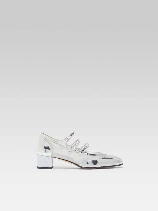 carel Kinight - Escarpins babies cuir verni argent et résille