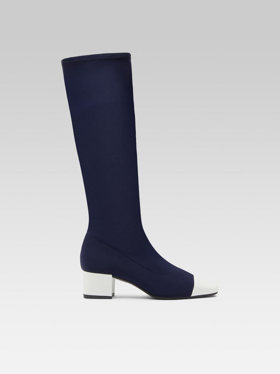 carel Malaga - Bottes tissu stretch bleu et cuir verni blanc
