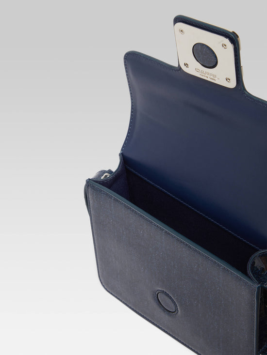 Carel Mini Sorbonne - Sac à Bandoulière Cuir Verni Upcyclé Bleu Jean