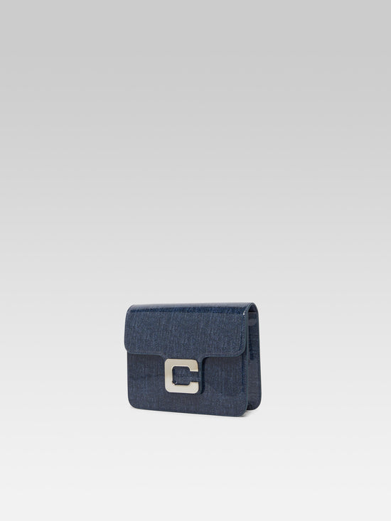 Carel Mini Sorbonne - Sac à Bandoulière Cuir Verni Upcyclé Bleu Jean