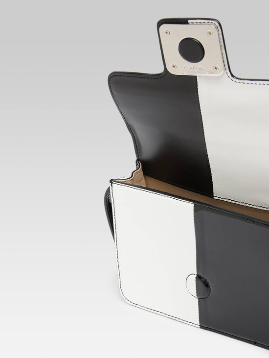 Carel Mini Sorbonne - Sac Cuir Verni Damier Noir Et Blanc