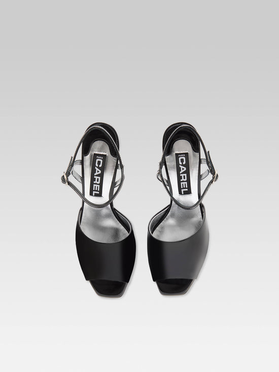 Carel Nadine - Sandales à Talons Compensés Cuir Verni Noir