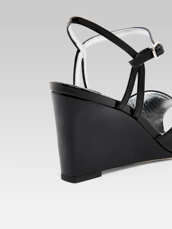 Carel Nadine - Sandales à Talons Compensés Cuir Verni Noir