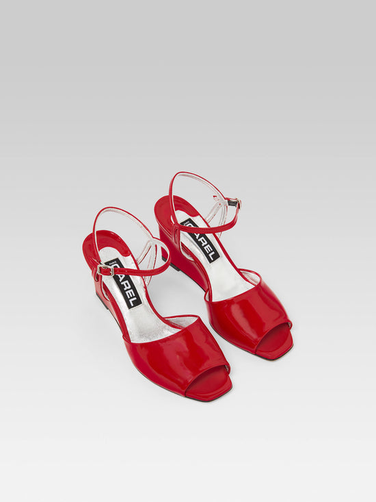 Carel Nadine - Sandales à Talons Compensés Cuir Verni Rouge