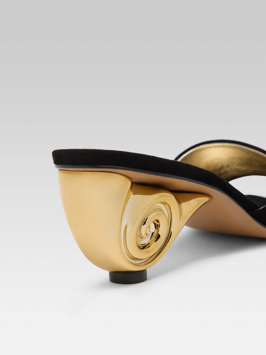 Carel Naiade - Mules Cuir Velours Noir Talon Coquillage