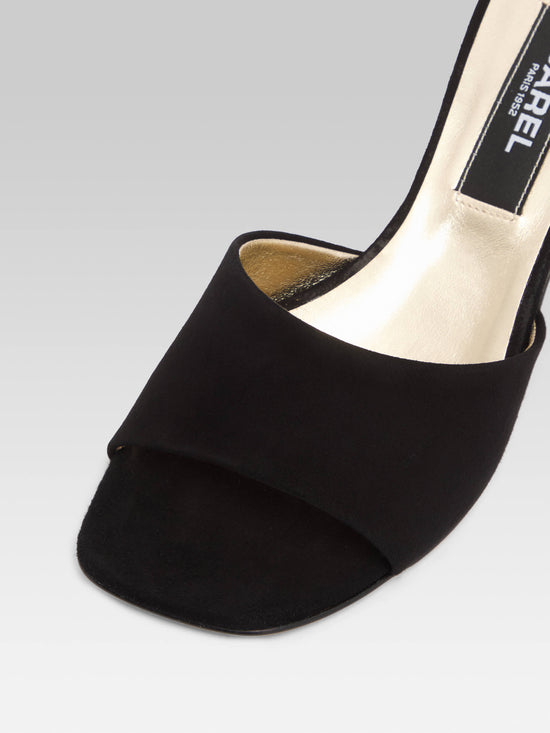 Carel Naiade - Mules Cuir Velours Noir Talon Coquillage