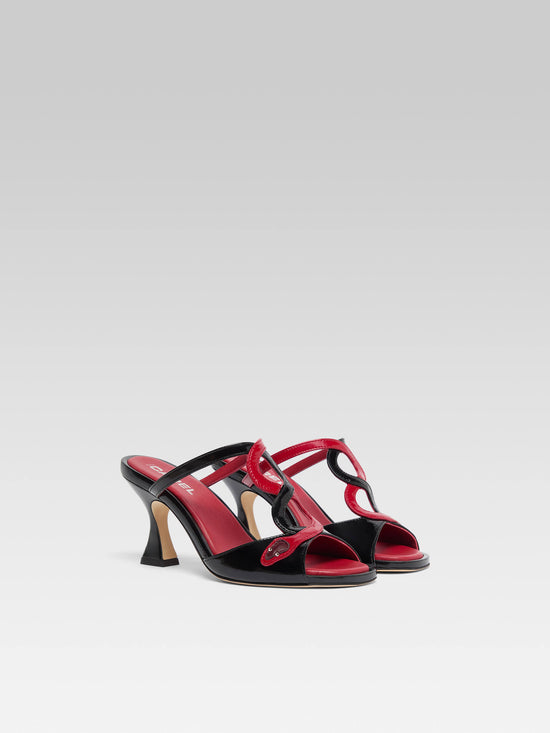 Carel Naja - Mules à Talon Serpent Cuir Verni Noir Et Rouge