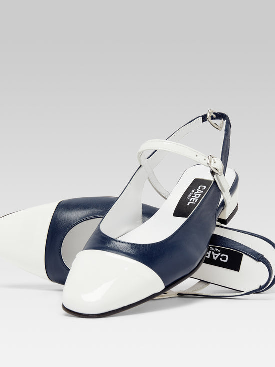 Carel Oceano - Slingback Cuir Bleu Marine Et Verni Blanc