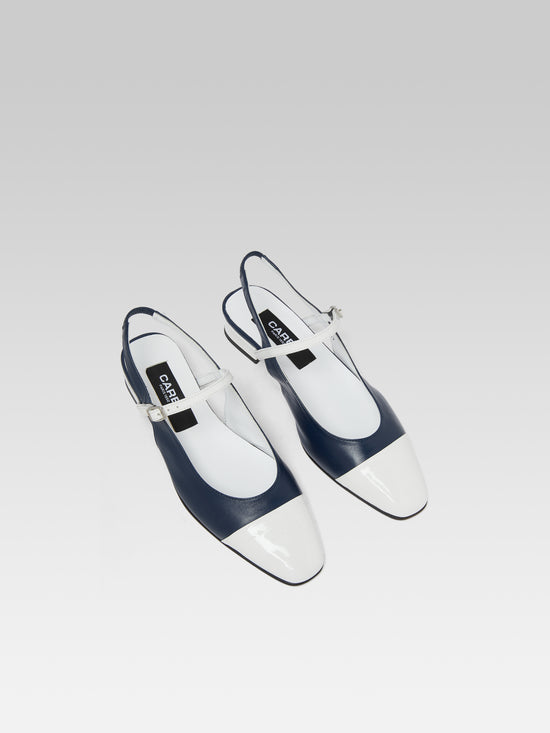 Carel Oceano - Slingback Cuir Bleu Marine Et Verni Blanc