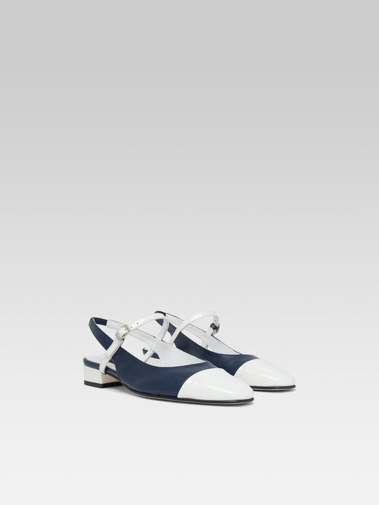 Carel Oceano - Slingback Cuir Bleu Marine Et Verni Blanc