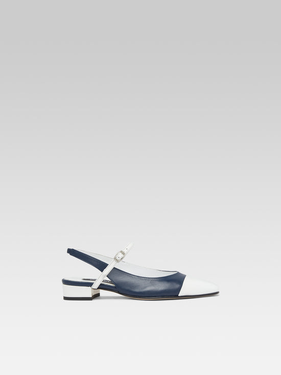 carel Oceano - Slingback cuir bleu marine et verni blanc
