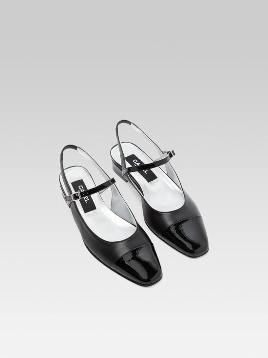 Carel Oceano - Slingback Cuir Noir Et Cuir Verni Noir – Carel Paris