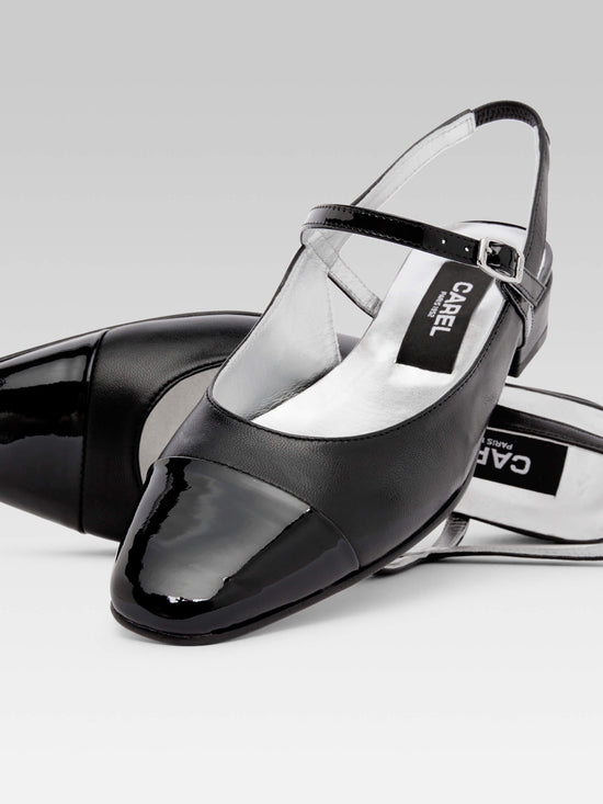 Carel Oceano - Slingback Cuir Noir Et Cuir Verni Noir – Carel Paris