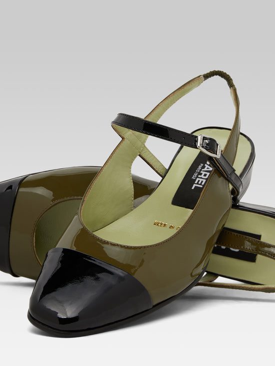 Carel Oceano - Slingback Cuir Verni Vert Kaki Et Noir
