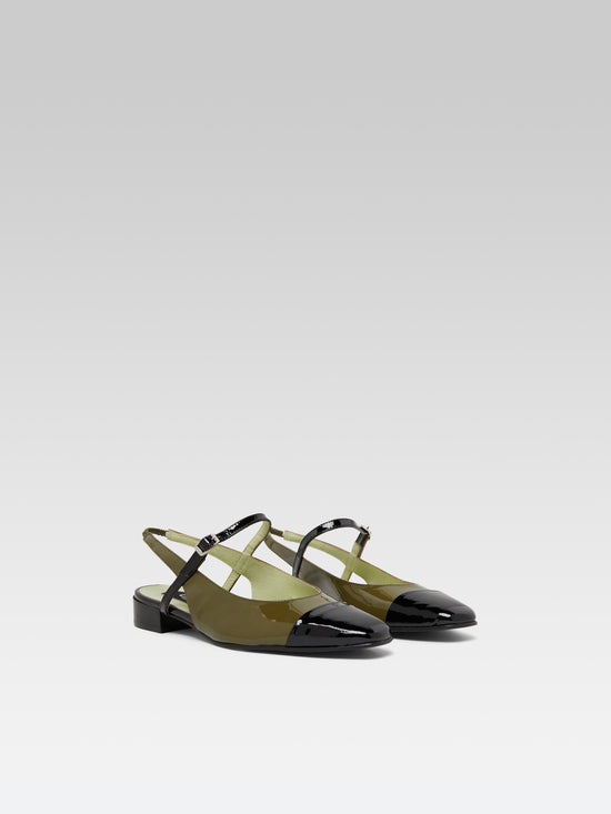 Carel Oceano - Slingback Cuir Verni Vert Kaki Et Noir