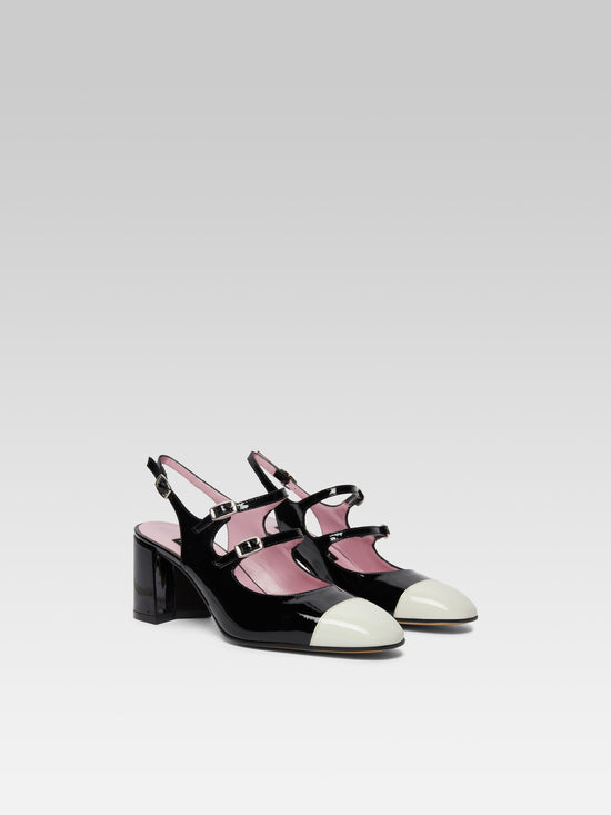 Carel Papaya - Babies Slingback Cuir Verni Noir Et Ivoire