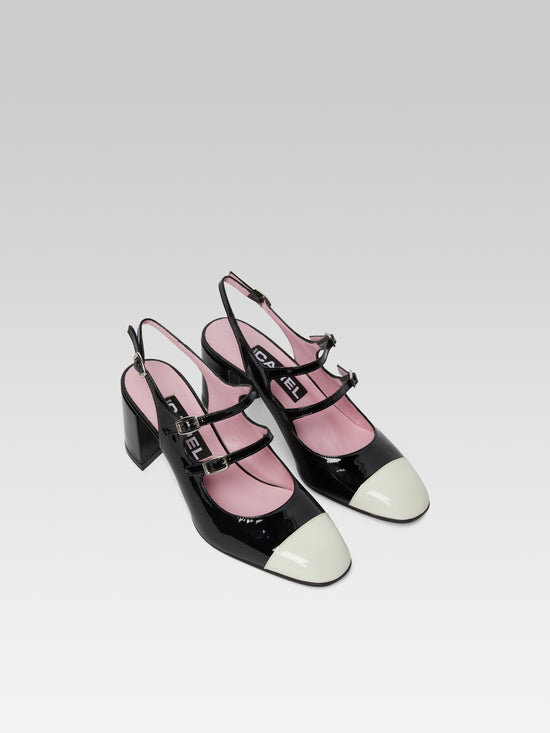 Carel Papaya - Babies Slingback Cuir Verni Noir Et Ivoire