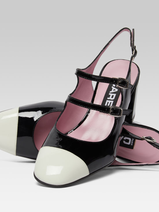 Carel Papaya - Babies Slingback Cuir Verni Noir Et Ivoire