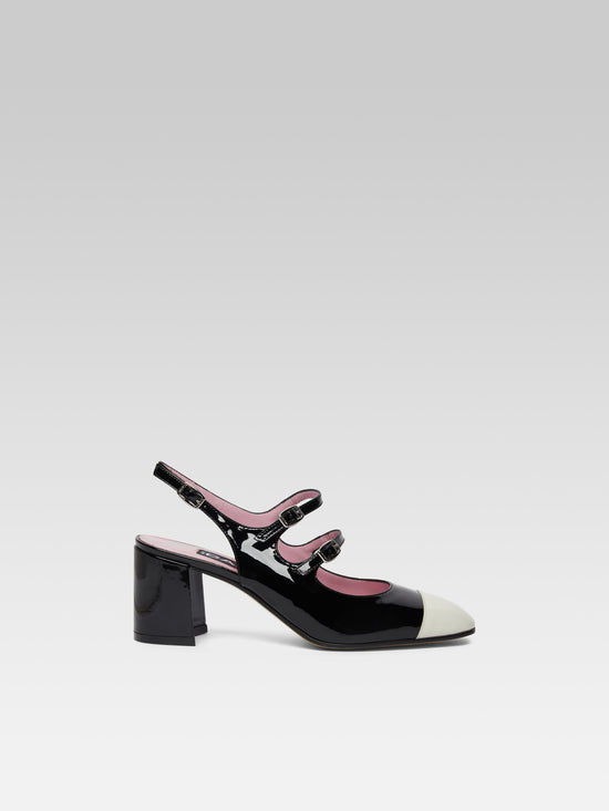 carel Papaya - Babies slingback cuir verni noir et ivoire