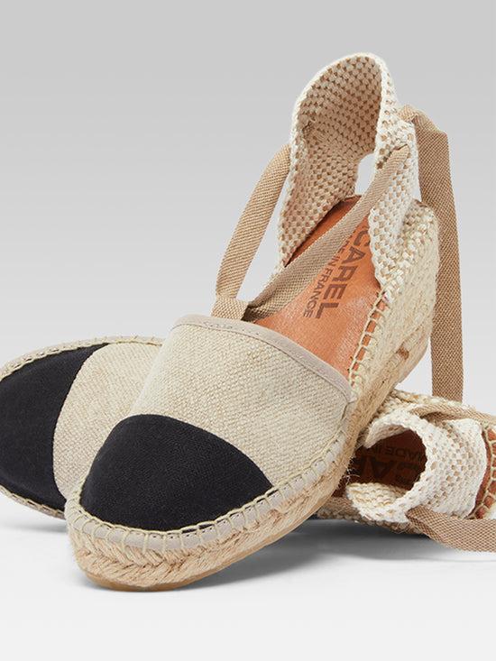 Carel Parasol - Espadrilles Compensées Lin Naturel Et Noir