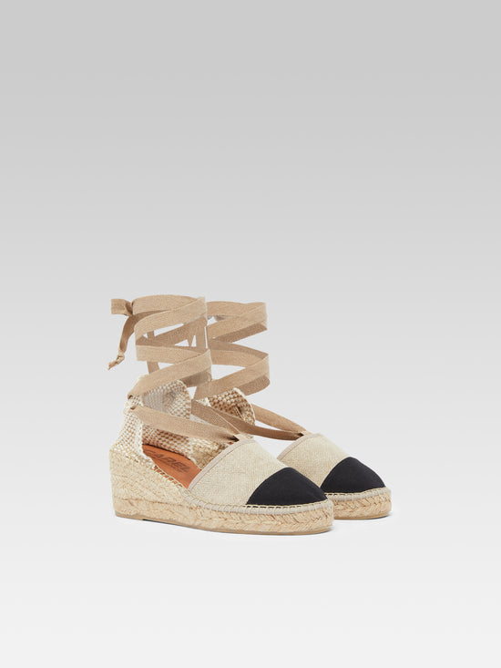 Carel Parasol - Espadrilles Compensées Lin Naturel Et Noir