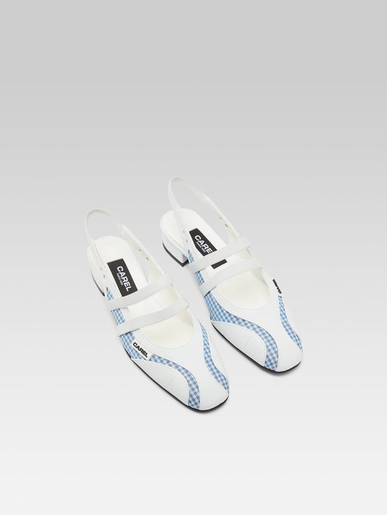 Carel Peachy - Babies Slingback Tissu Vichy Bleu Et Cuir Blanc